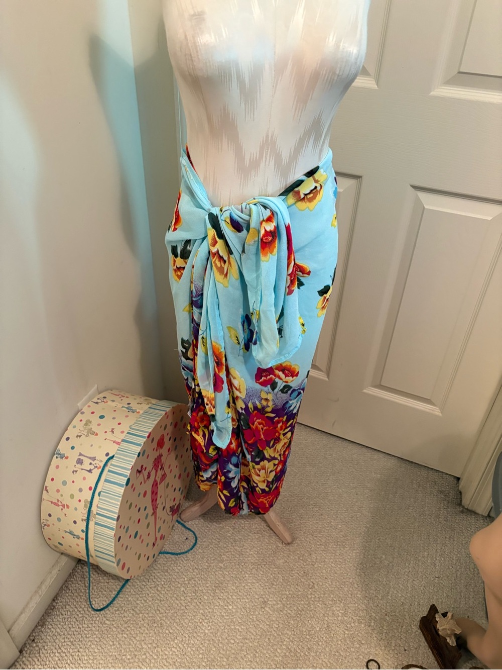 Sun Steak Light Blue Floral Tie-Waist cover Skirt
